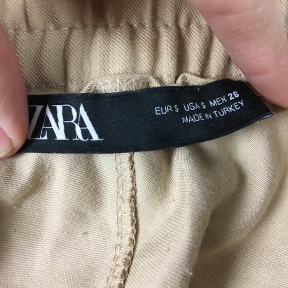 Zara Jogger Pants S Khaki Cargo Drawstring Tapered High Rise Casual Relaxed Tan - Picture 11 of 16